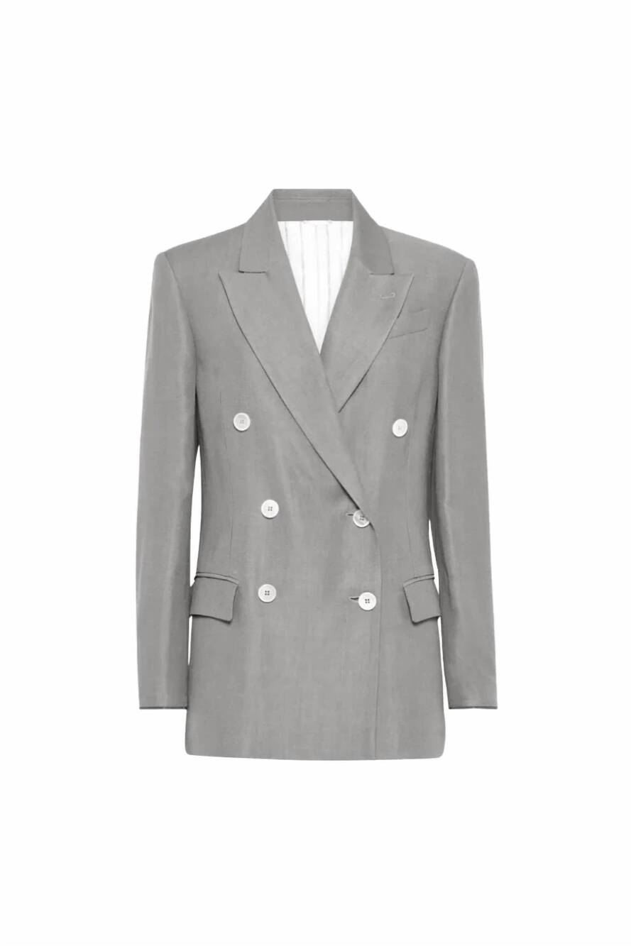 NEW BRUNELLO CUCINELLI women's double-breasted viscose and linen-blend blazer in